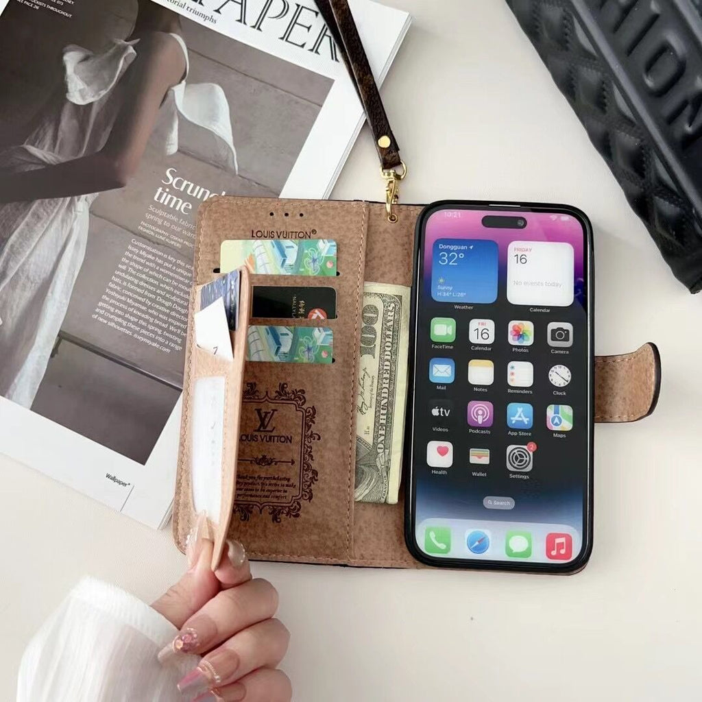 Fashion Designer Iphone Wallet Case Card Holder Kickstand For 12 13 14 15 16 Pro Max Plus Series