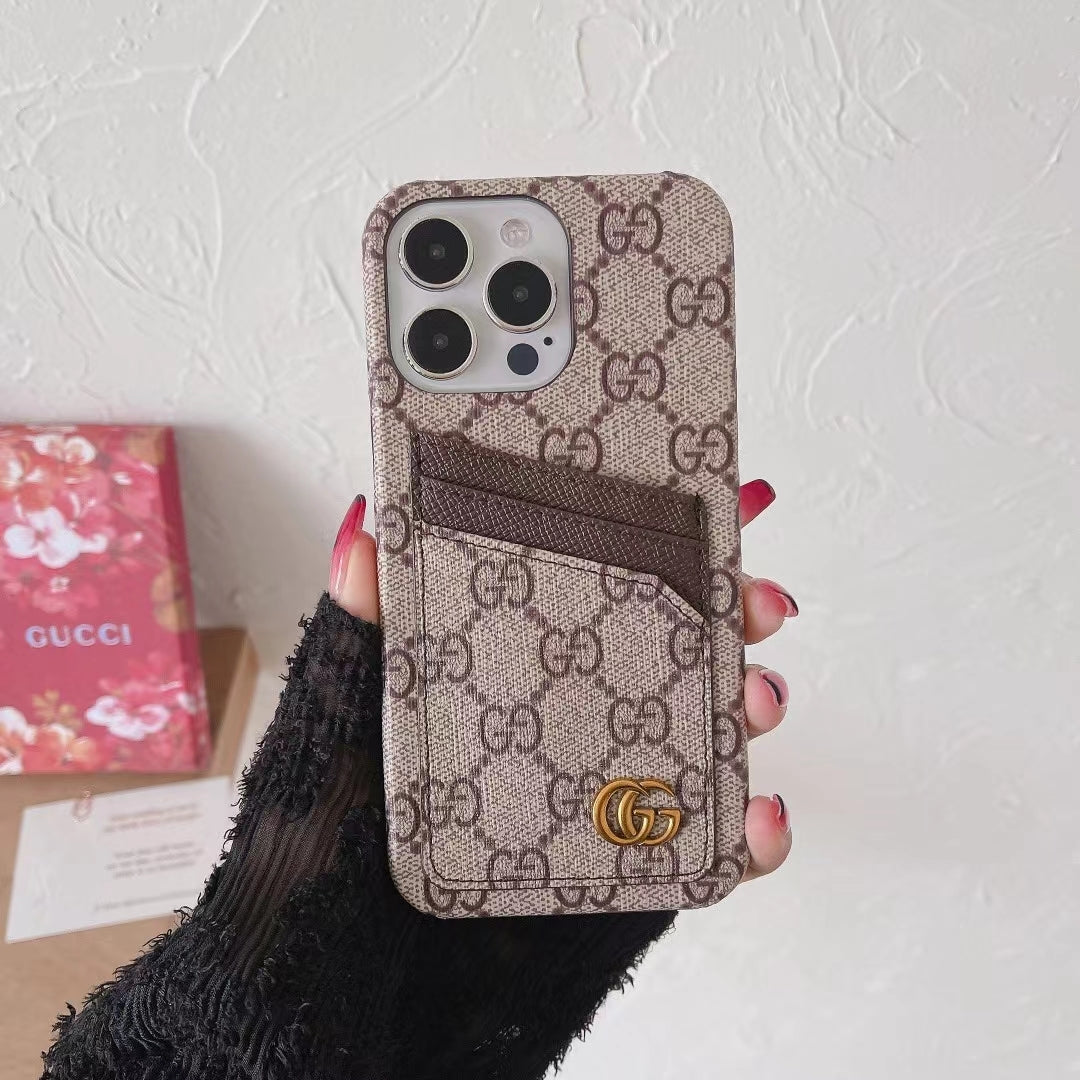 Gg Iphone Case Card Slot Accent Color For 11 12 13 14 15 16 Pro Max Plus Series