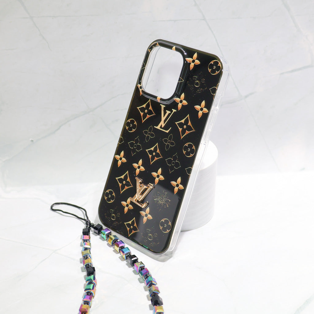Lv Black Iphone Case Golden Monogram