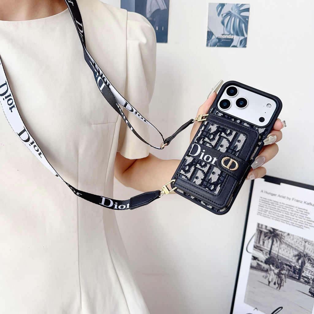 Fabric Canvas Dior Crossbody Case Iphone 12-17 / Pro / Pro Max / Plus