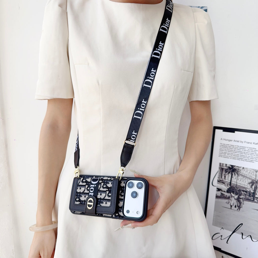 Fabric Canvas Dior Crossbody Case Iphone 12-17 / Pro / Pro Max / Plus