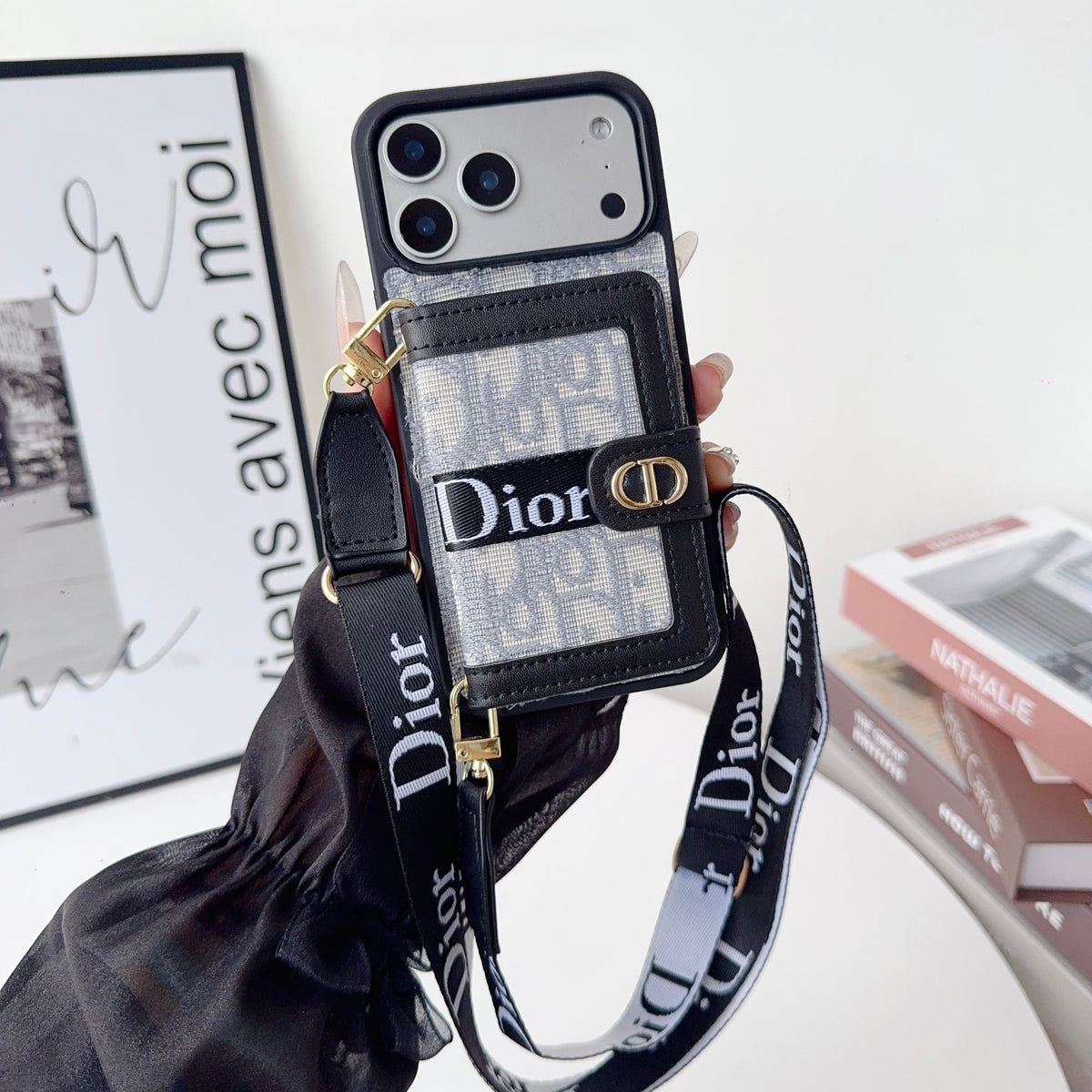 Fabric Canvas Dior Crossbody Case Iphone 12-17 / Pro / Pro Max / Plus