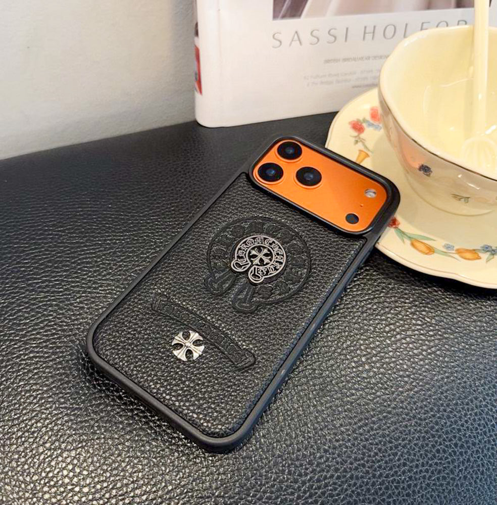 Leather Chrome Heart Iphone Case For 13-17 / Pro / Pro Max