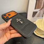 Leather Chrome Heart Iphone Case For 13-17 / Pro / Pro Max