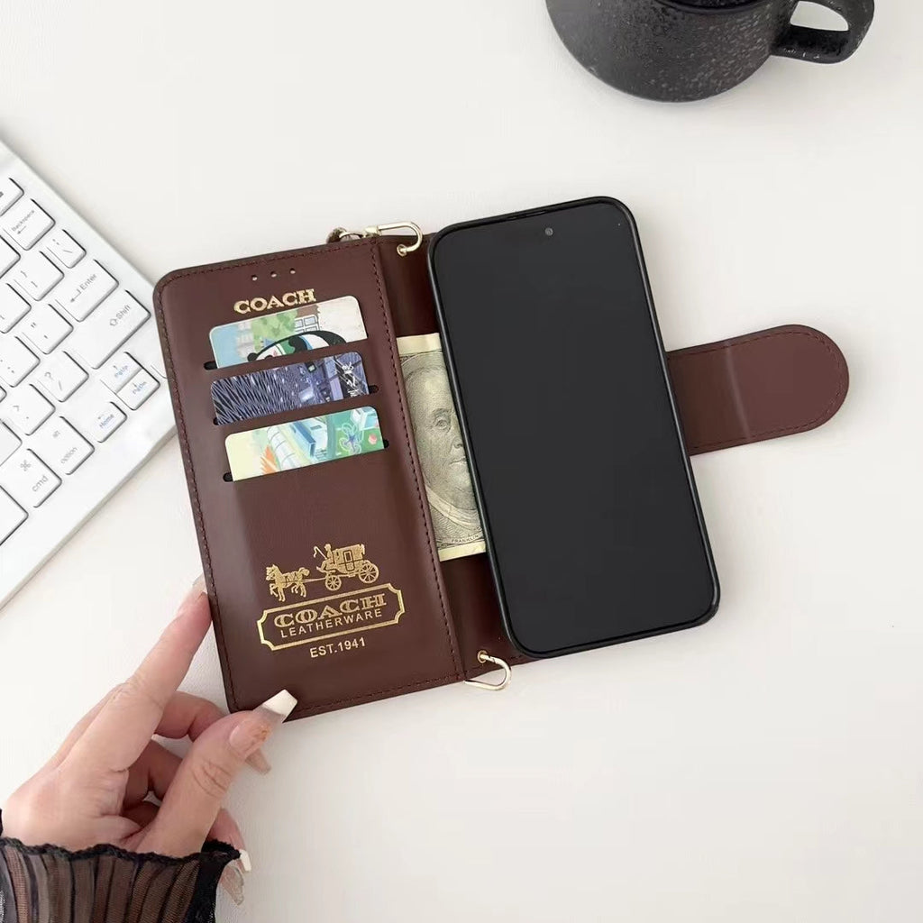 Designer Coach Phone Case Wallet Kickstand Style For Iphone 12 13 14 15 16 17 Pro Max Plus