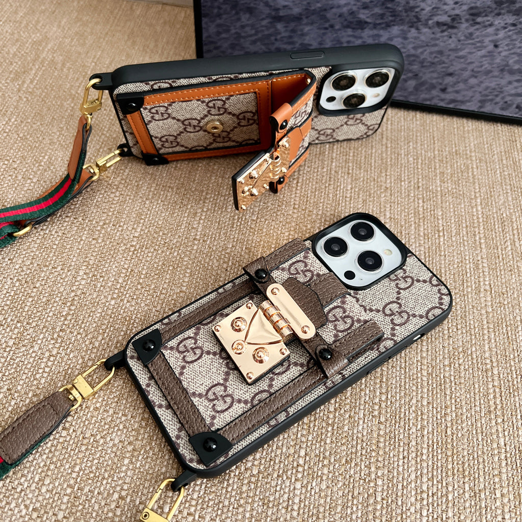 Designer Canvas Crossbody Phone Case For Iphone 12-16 Pro Max Plus