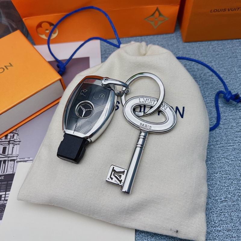 Silver-tone key charm shown beside a black car key