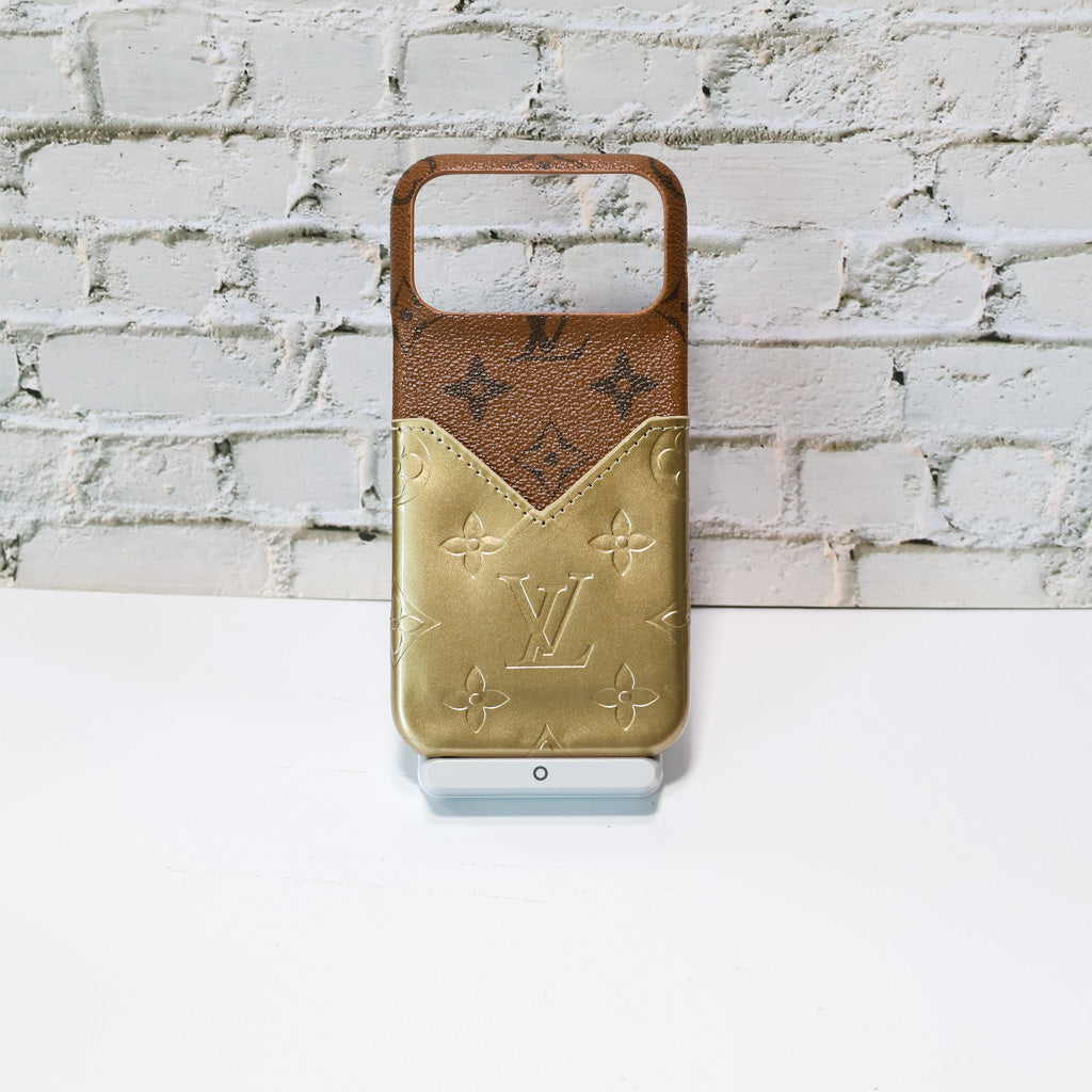 Glamour Accent Lv Leather Iphone Case For 17/ Pro / Pro Max / Air