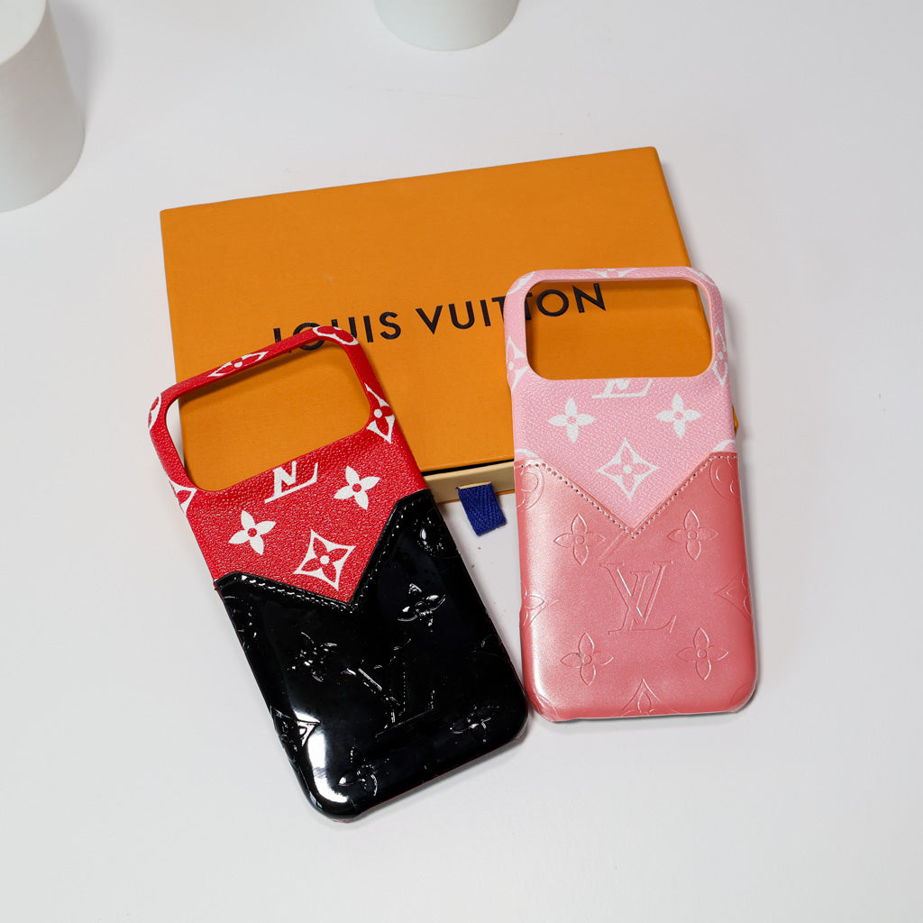 Glamour Accent Lv Leather Iphone Case For 17/ Pro / Pro Max / Air