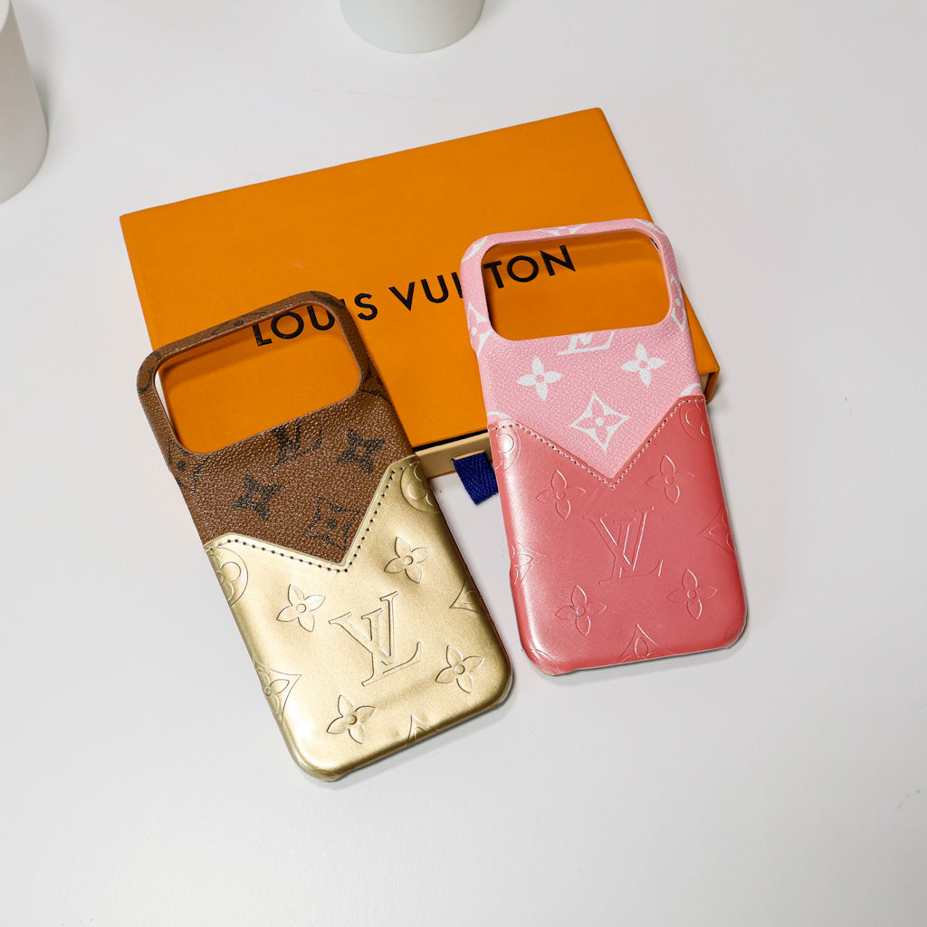 Glamour Accent Lv Leather Iphone Case For 17/ Pro / Pro Max / Air