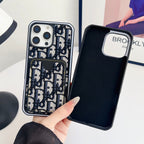 Dior Fabric Iphone Case Card Slot For 12 -16 Pro Max Plus