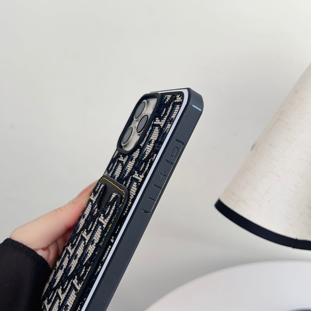 Dior Fabric Iphone Case Card Slot For 12 -16 Pro Max Plus