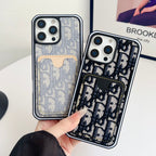 Dior Fabric Iphone Case Card Slot For 12 -16 Pro Max Plus