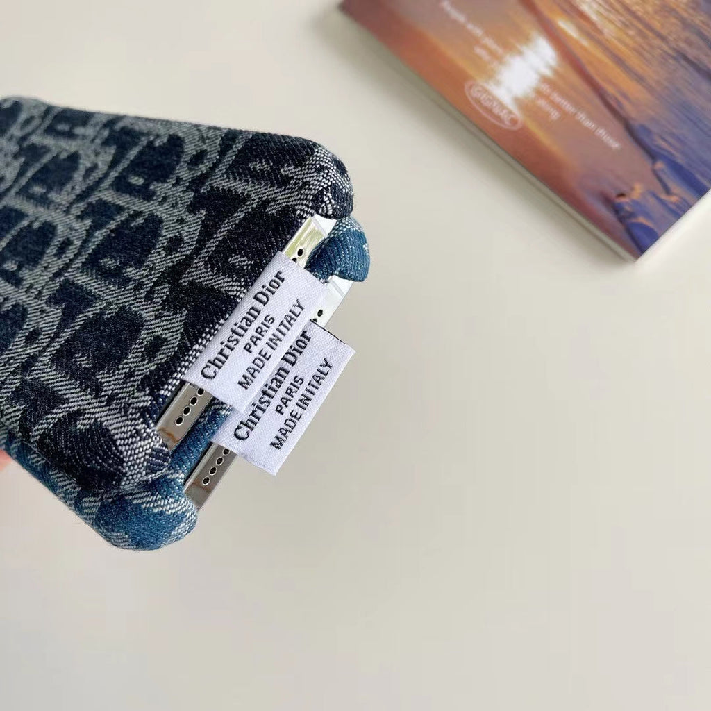 Dior Iphone Case Denim Fabric Design For Iphone 12 13 14 15 Pro / Pro Max / Plus