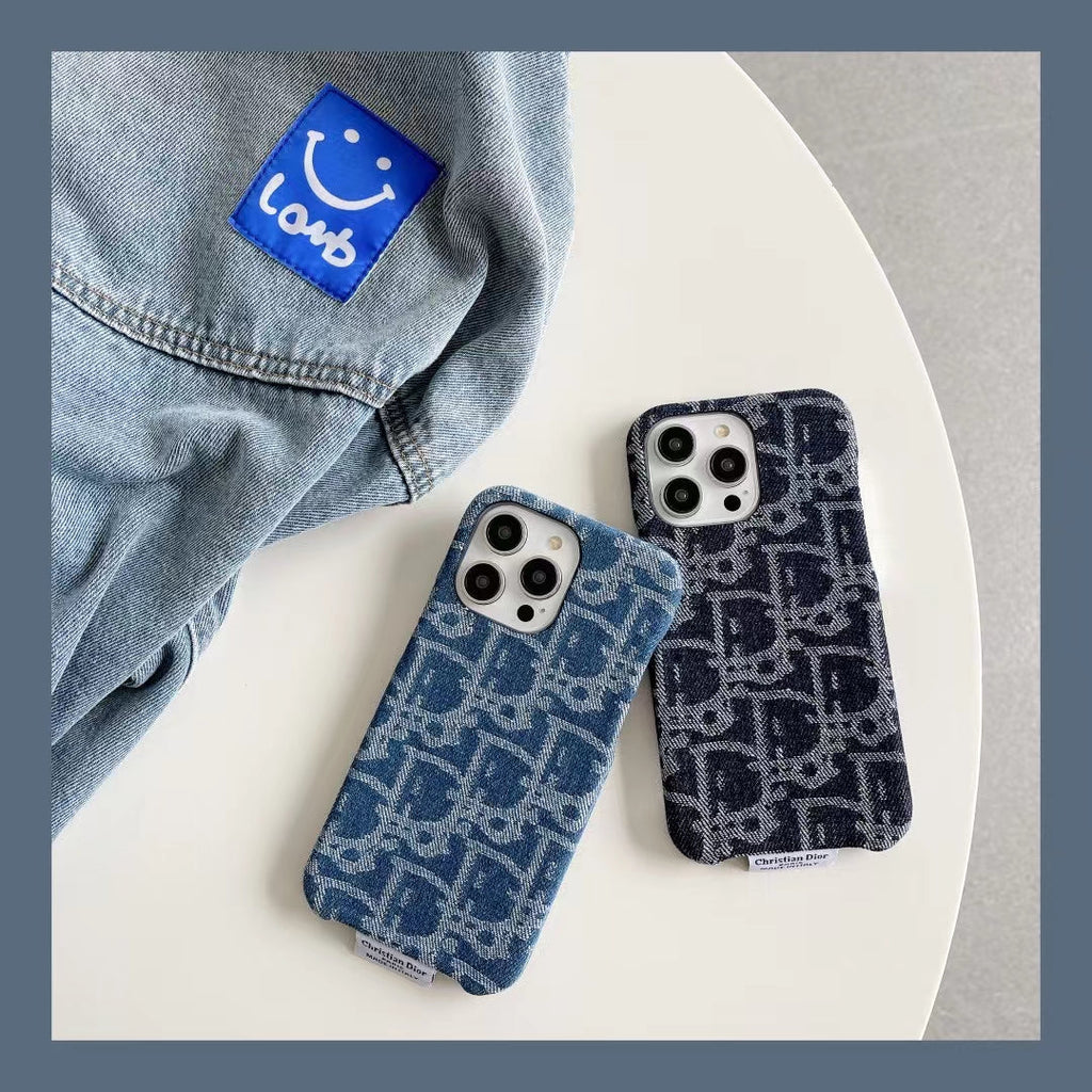 Dior Iphone Case Denim Fabric Design For Iphone 12 13 14 15 Pro / Pro Max / Plus