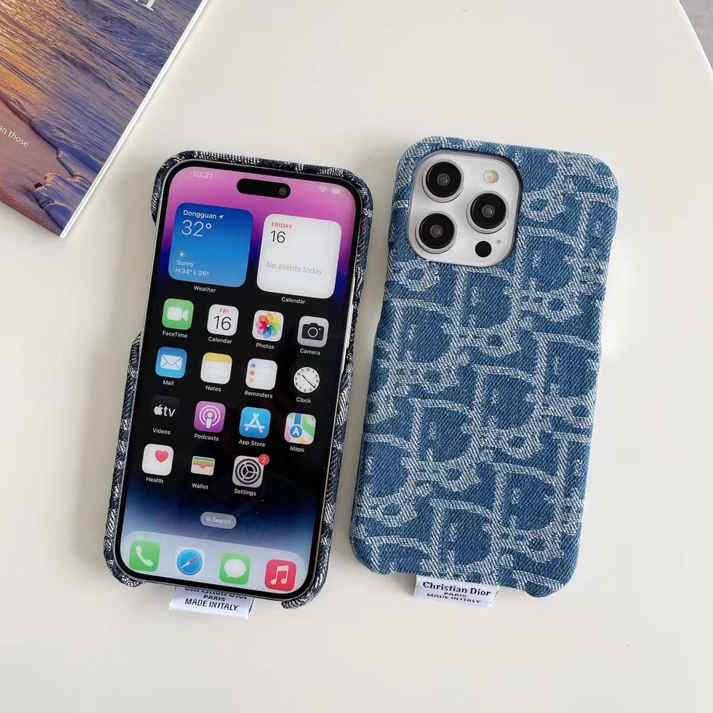 Dior Iphone Case Denim Fabric Design For Iphone 12 13 14 15 Pro / Pro Max / Plus