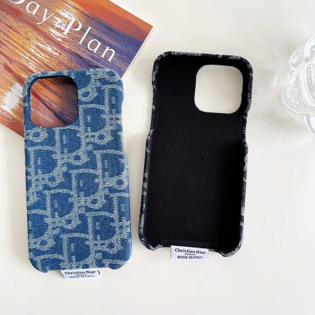 Dior Iphone Case Denim Fabric Design For Iphone 12 13 14 15 Pro / Pro Max / Plus