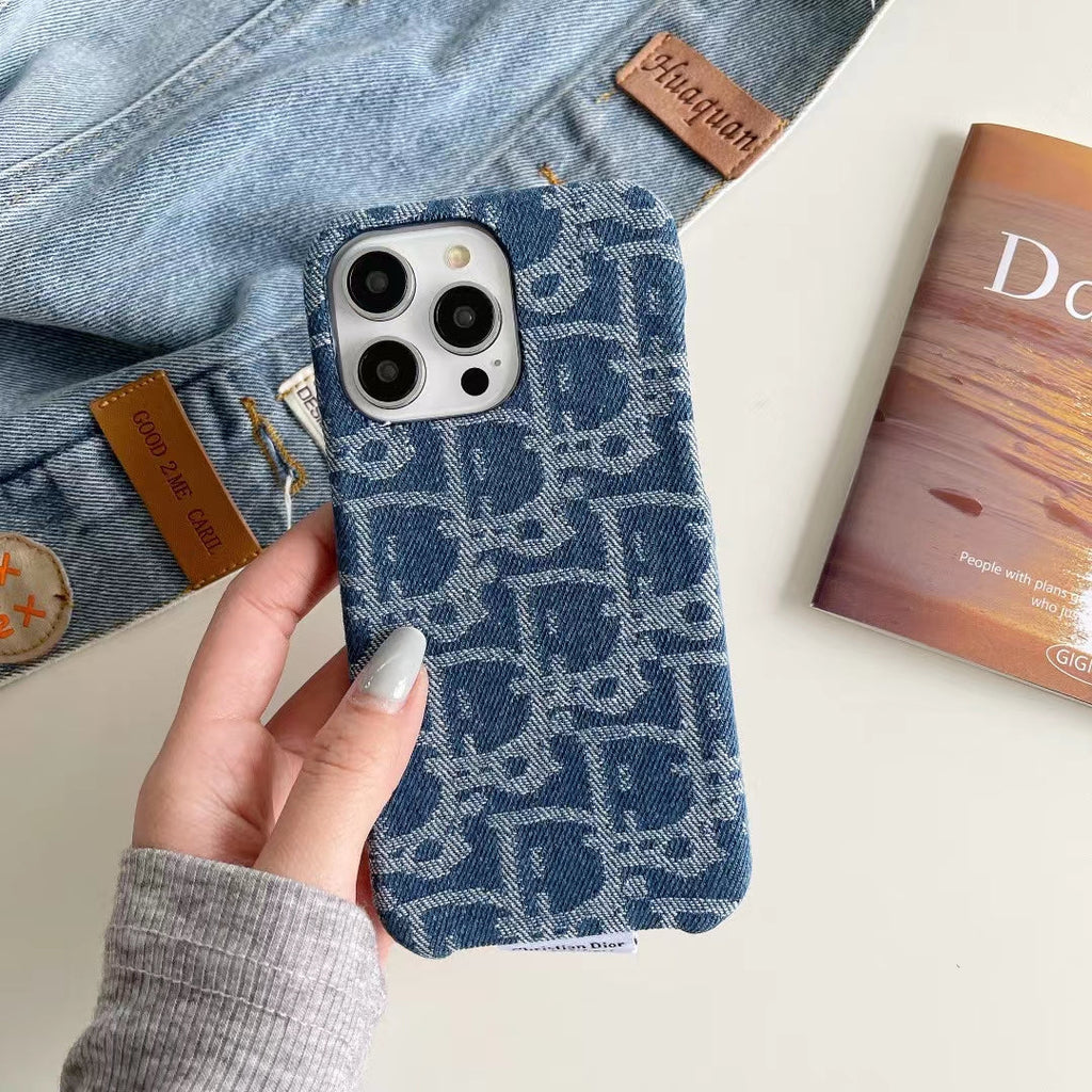 Dior Iphone Case Denim Fabric Design For Iphone 12 13 14 15 Pro / Pro Max / Plus