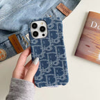 Dior Iphone Case Denim Fabric Design For Iphone 12 13 14 15 Pro / Pro Max / Plus