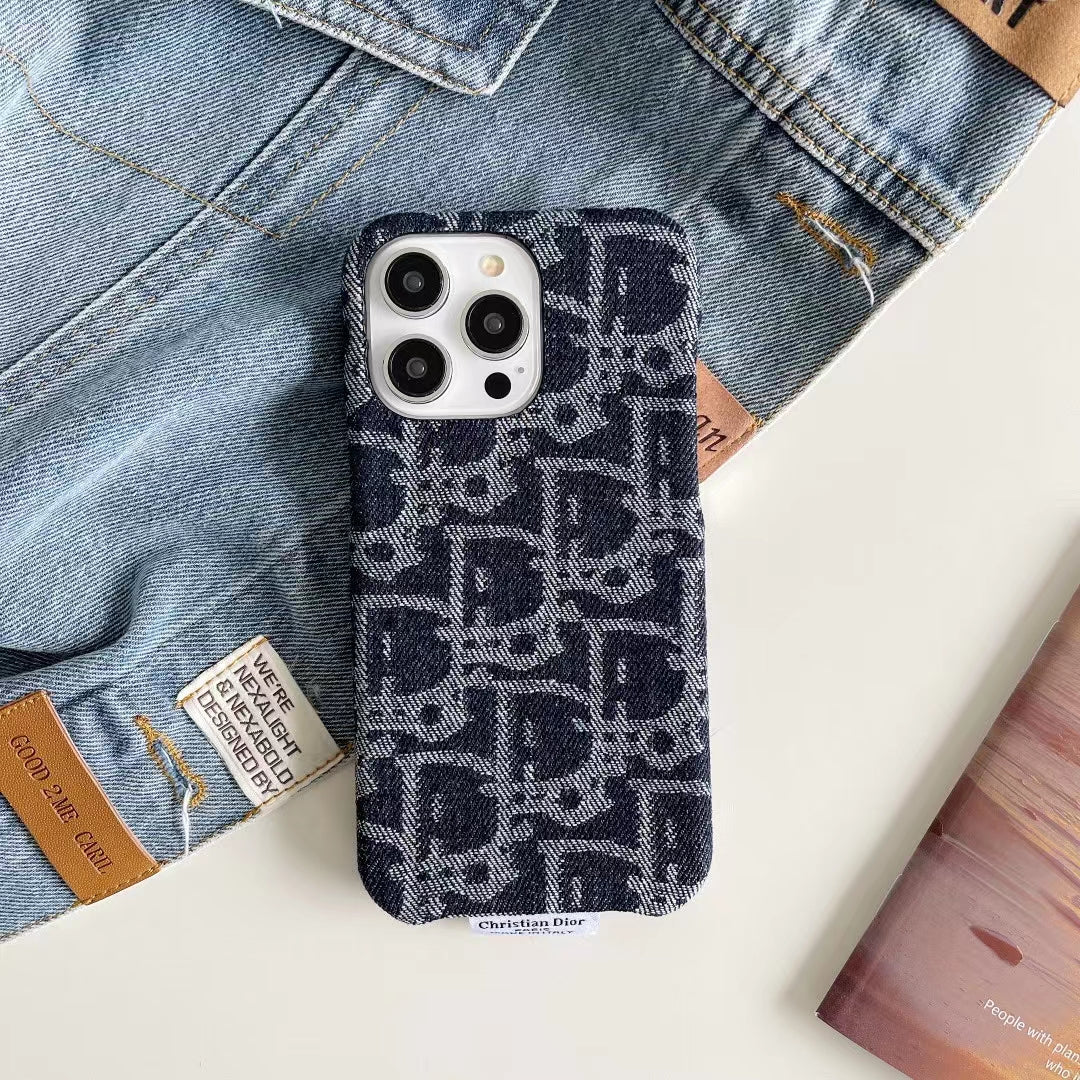 Dior Iphone Case Denim Fabric Design For Iphone 12 13 14 15 Pro / Pro Max / Plus