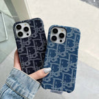 Dior Iphone Case Denim Fabric Design For Iphone 12 13 14 15 Pro / Pro Max / Plus