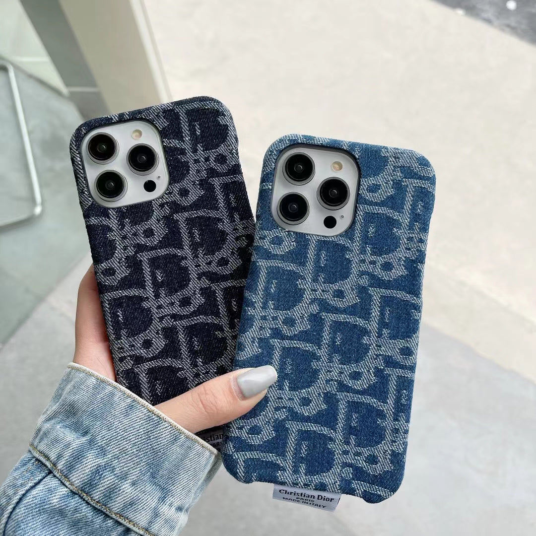 Dior Iphone Case Denim Fabric Design For Iphone 12 13 14 15 Pro / Pro Max / Plus