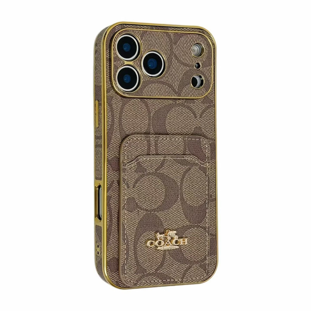 Electroplated Coach Card Holder Phone Case For Iphone 13-17 / Pro / Pro Max / Plus / Air