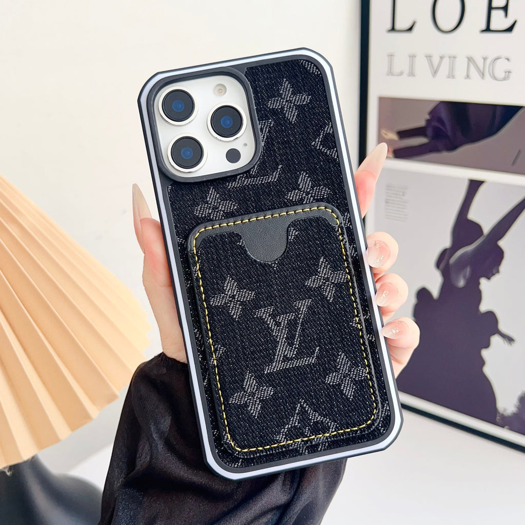 Fabric Lv Iphone Case Card Slot For 12-16 Pro Max