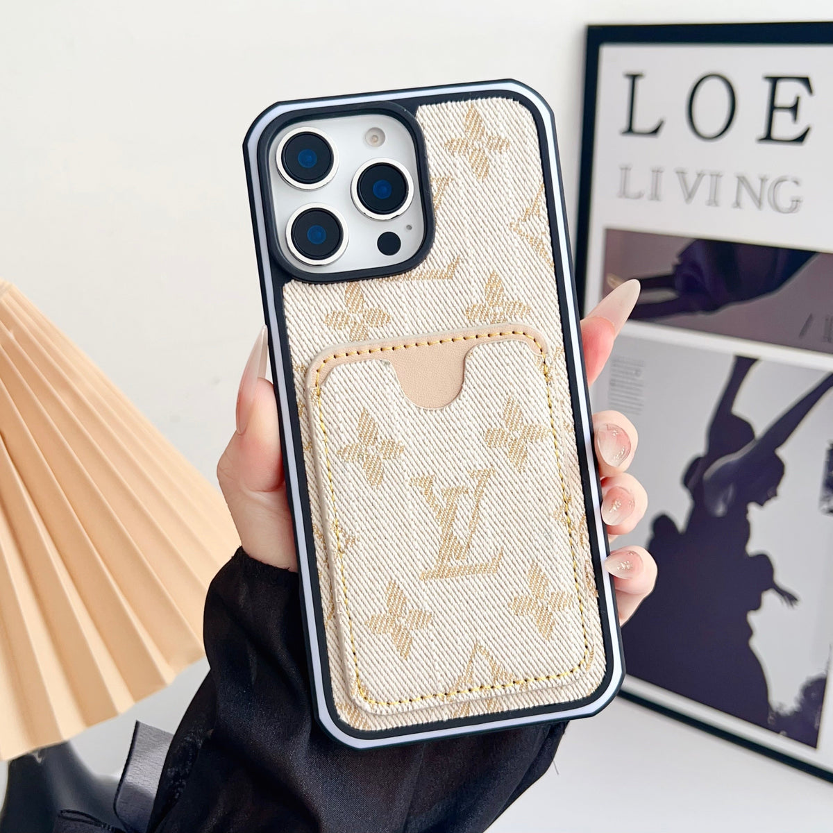Fabric Lv Iphone Case Card Slot For 12-16 Pro Max