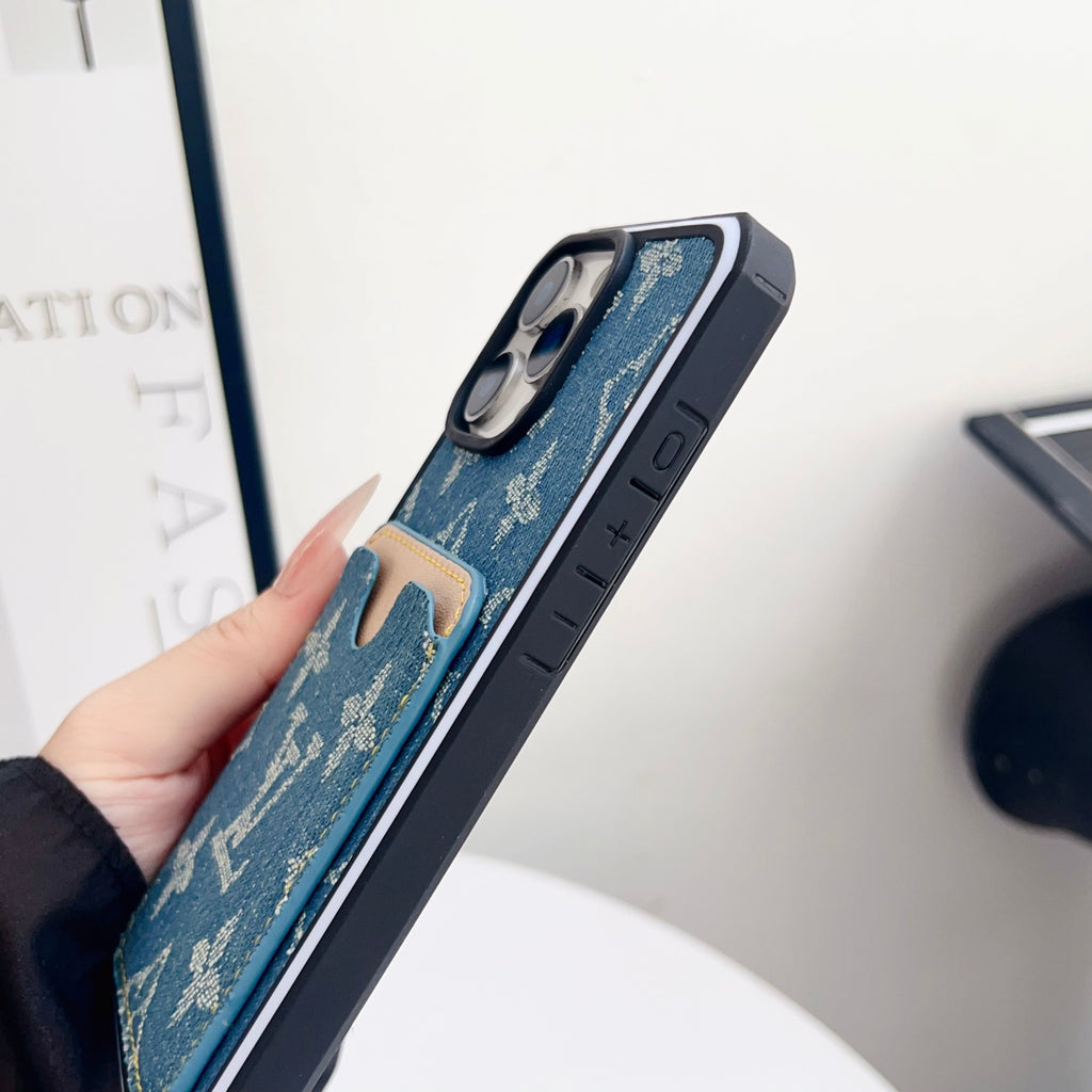 Fabric Lv Iphone Case Card Slot For 12-16 Pro Max