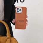Fendi Phone Case Brown Leather For Iphone 13 14 15 16 Pro Max Plus Series