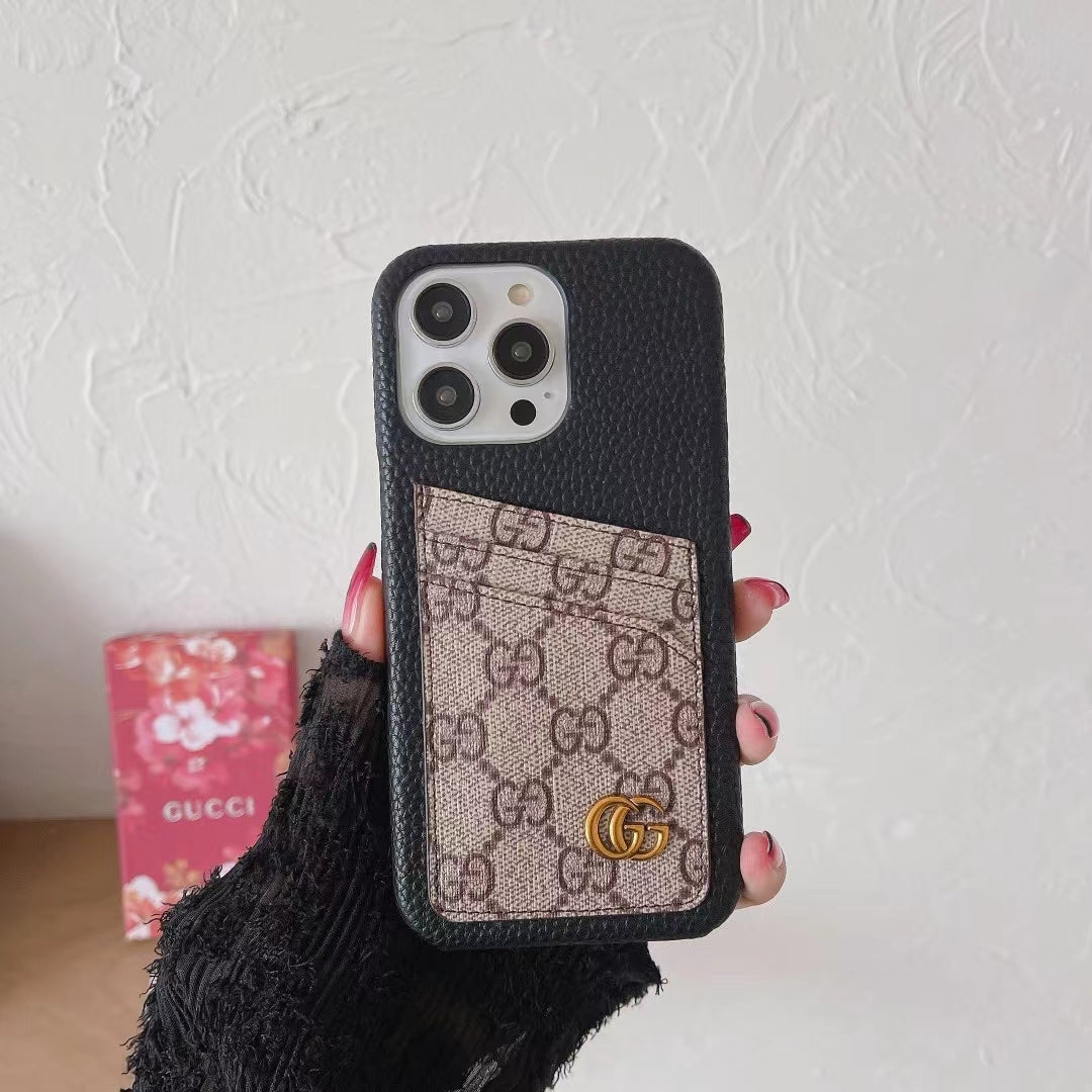 Gg Iphone Case Card Slot Accent Color For 11 12 13 14 15 16 Pro Max Plus Series