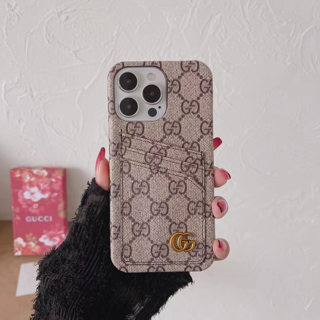 Gg Iphone Case Card Slot Accent Color For 11 12 13 14 15 16 Pro Max Plus Series