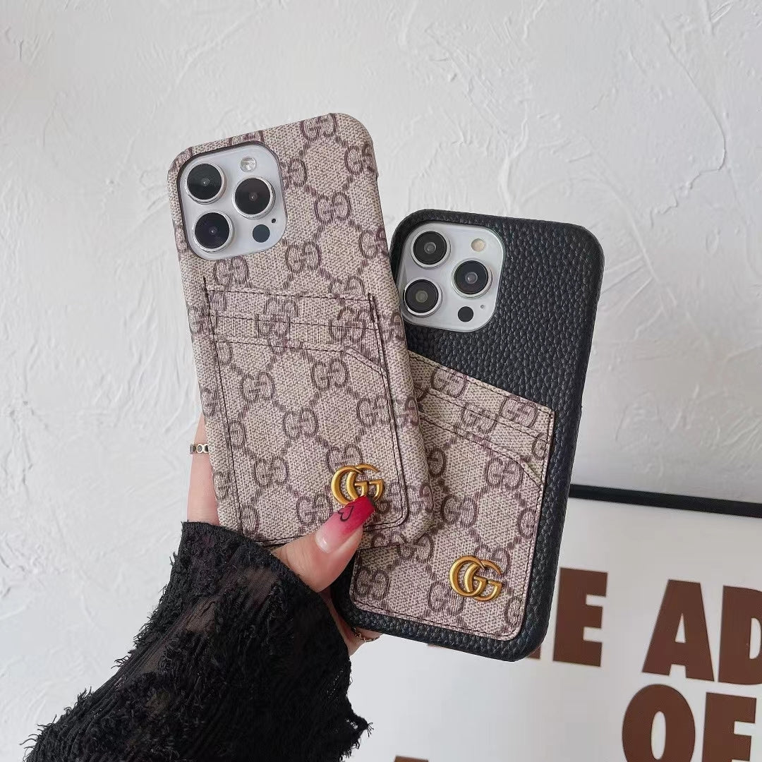 Gg Iphone Case Card Slot Accent Color For 11 12 13 14 15 16 Pro Max Plus Series