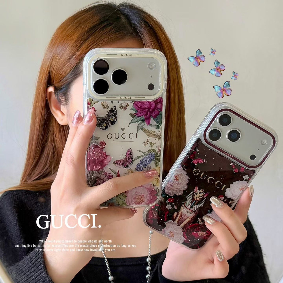 Gucci Clear Case Print Pattern Iphone 14-17 / Pro / Pro Max