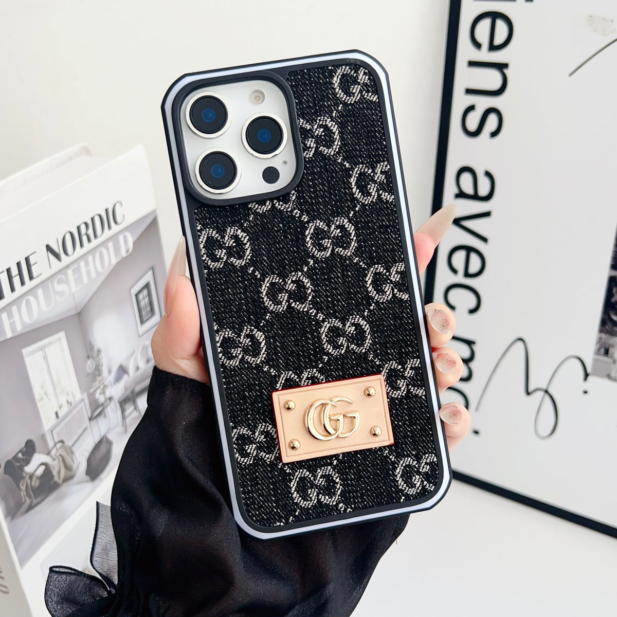 Gg Denim Iphone Case For 12-16 Pro Max