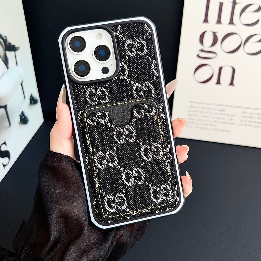Gg Card Slot Denim Iphone Case For 12-16 Pro Max
