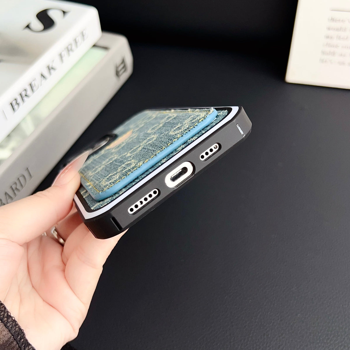 Gg Card Slot Denim Iphone Case For 12-16 Pro Max