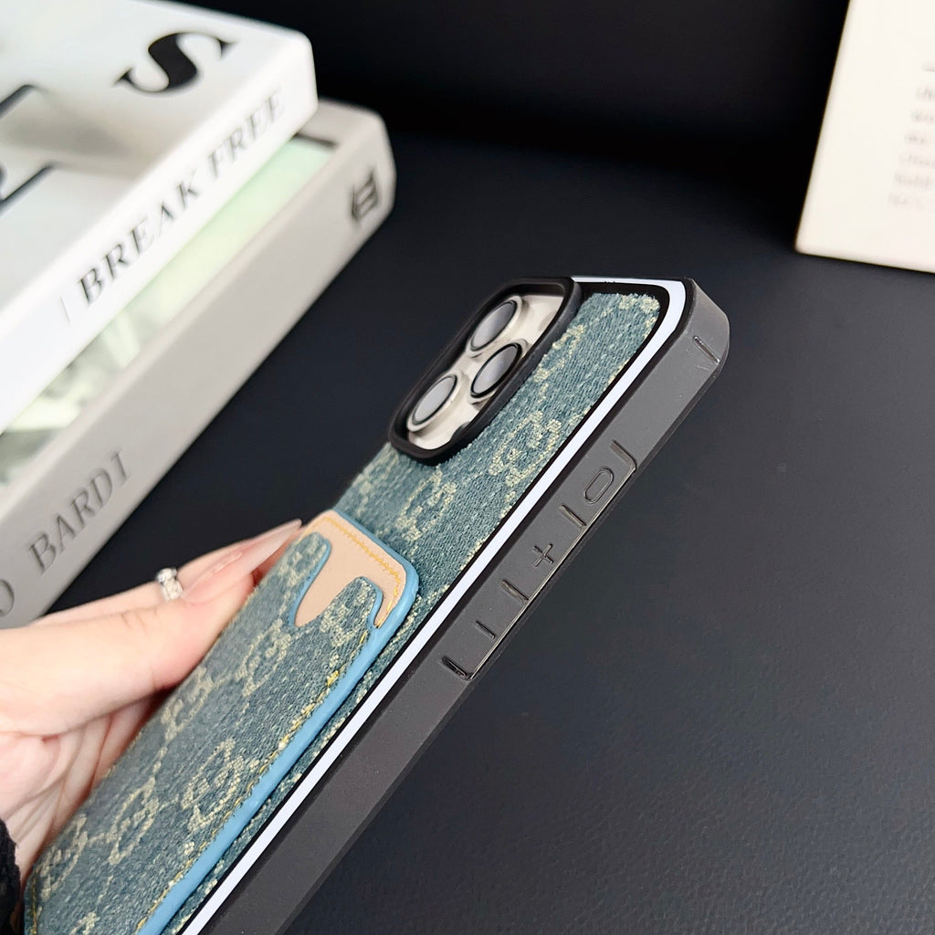 Gg Card Slot Denim Iphone Case For 12-16 Pro Max