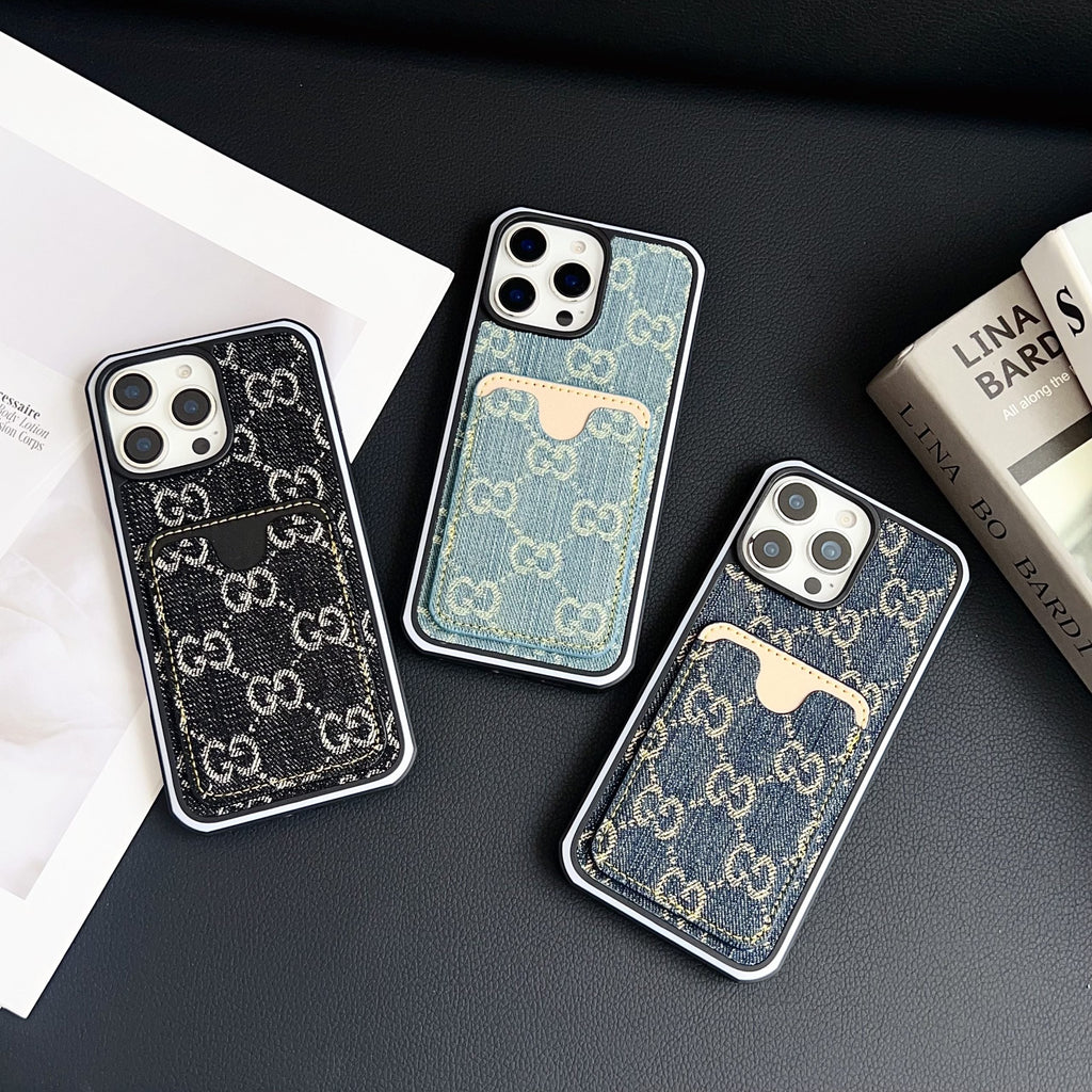 Gg Card Slot Denim Iphone Case For 12-16 Pro Max