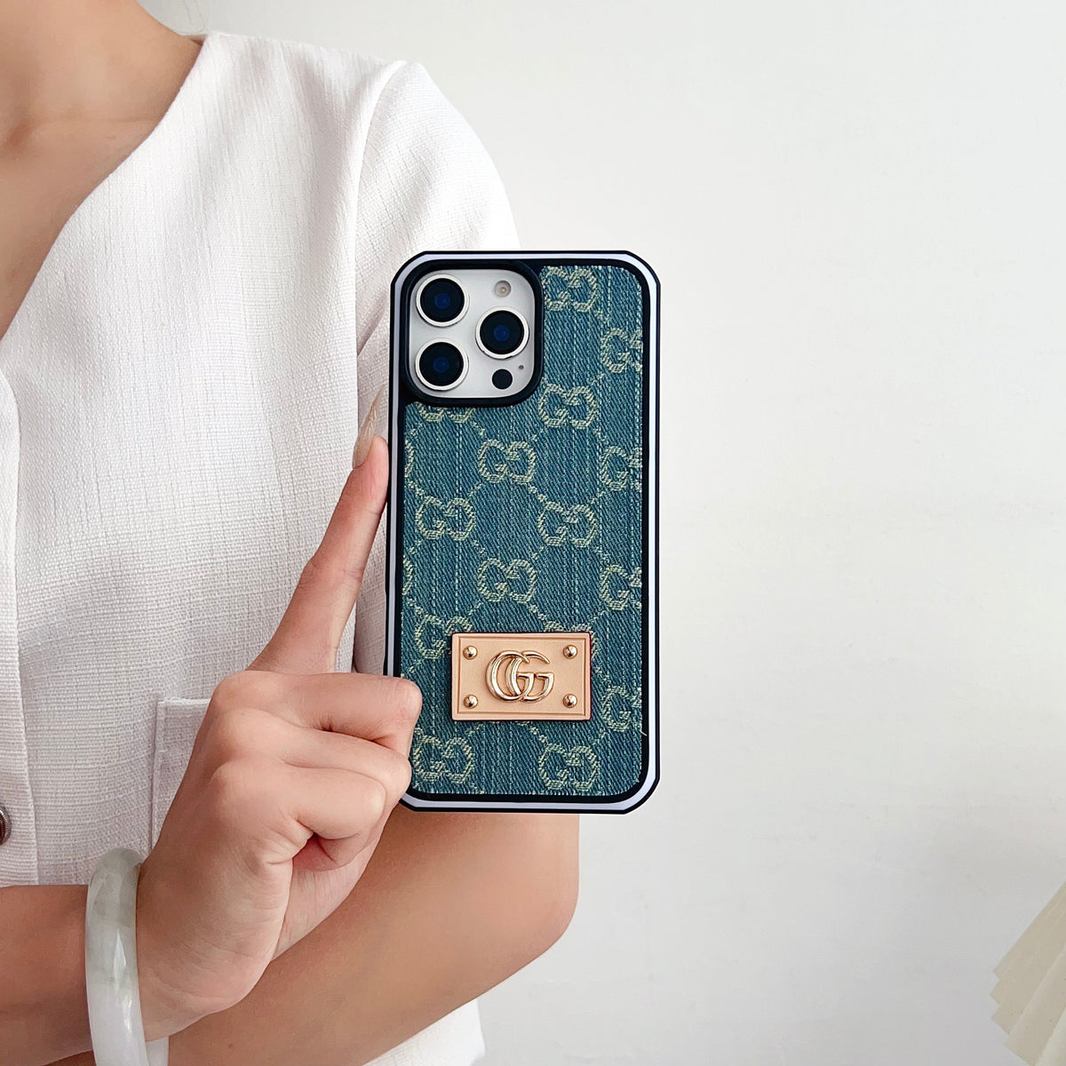 Gg Denim Iphone Case For 12-16 Pro Max