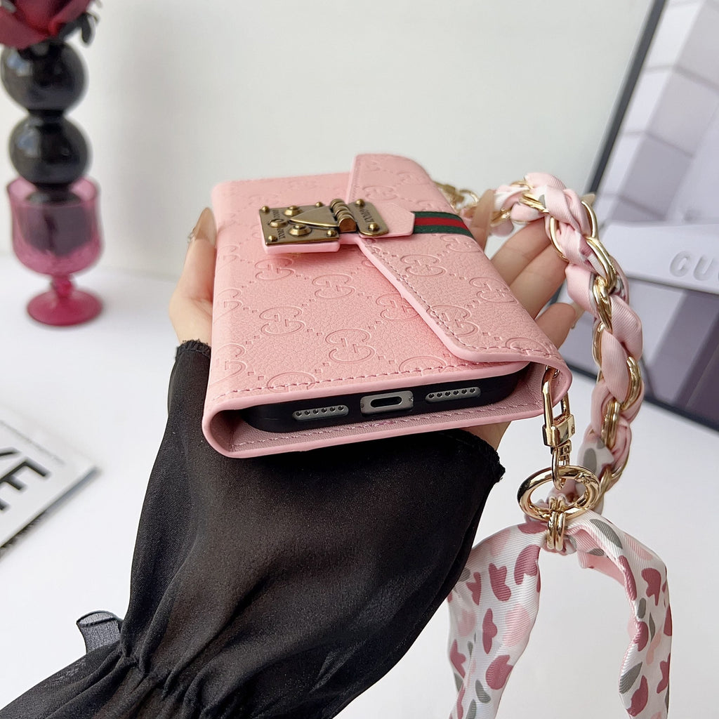 Gg Plain Leather Crossbody Wallet Case For 13-17 / Pro / Pro Max