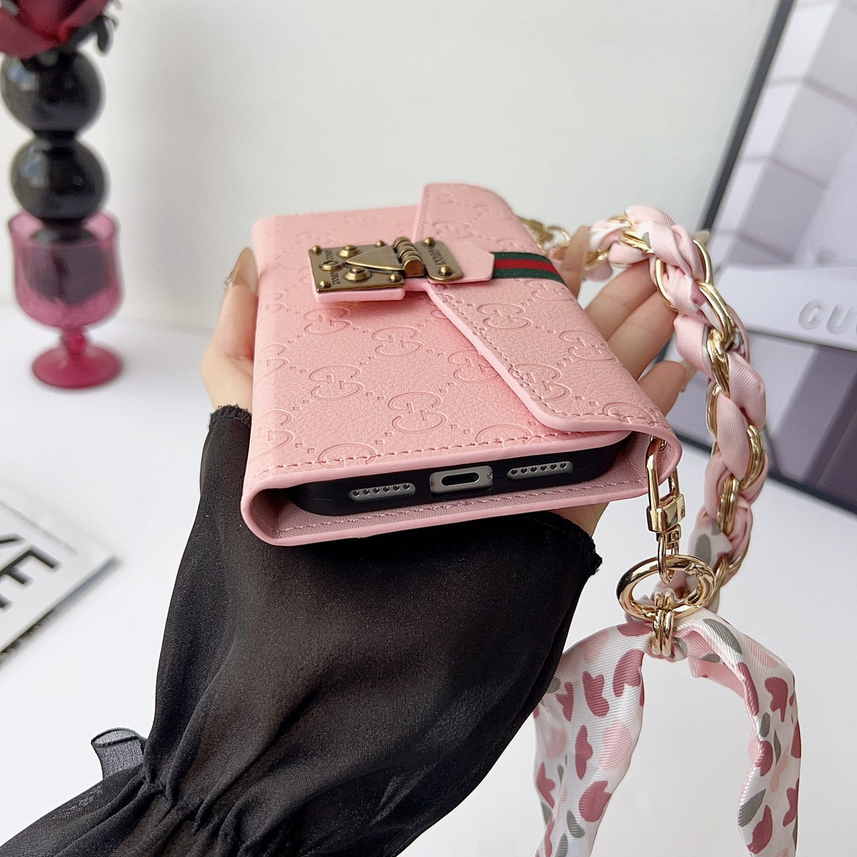 Gg Plain Leather Crossbody Wallet Case For 13-17 / Pro / Pro Max