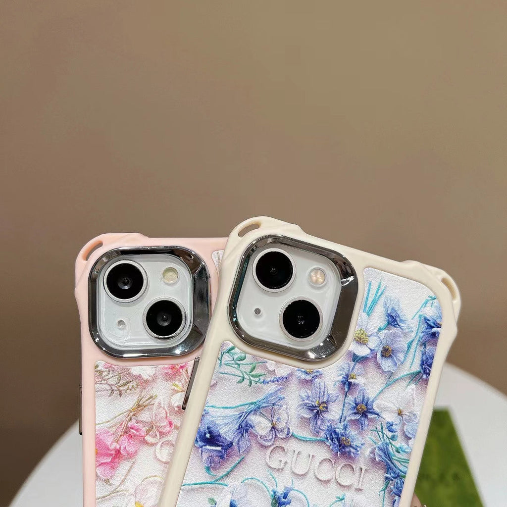 Gg Iphone Case Flower 3D Pattern Silk Chain For Iphone 12 13 14 15 Pro Max Plus
