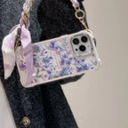 Gg Iphone Case Flower 3D Pattern Silk Chain For Iphone 12 13 14 15 Pro Max Plus