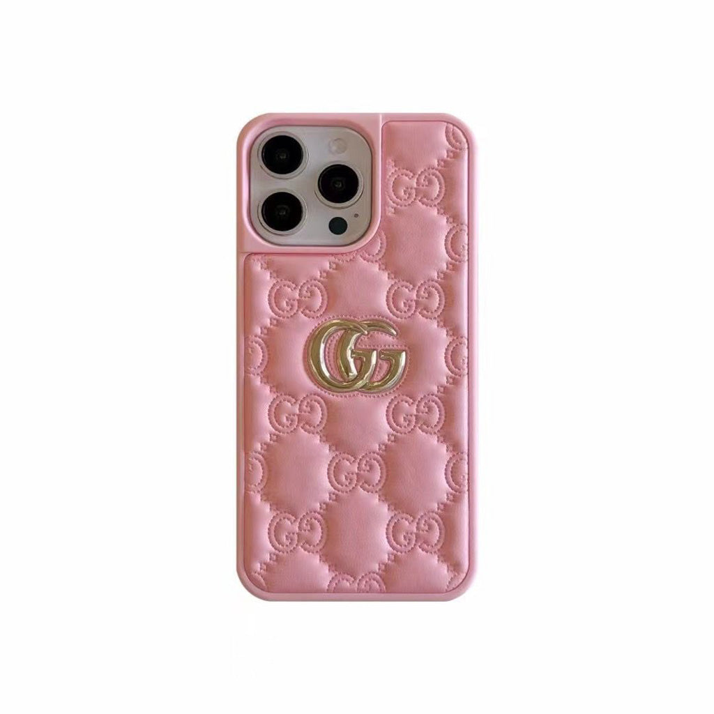 Stamped Gg Leather Iphone Case For 13-17 / Pro / Pro Max