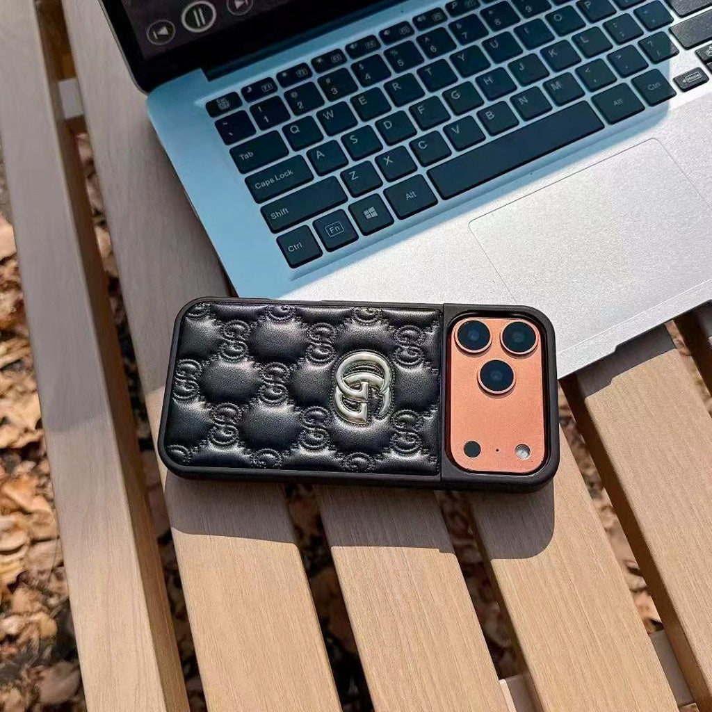 Stamped Gg Leather Iphone Case For 13-17 / Pro / Pro Max