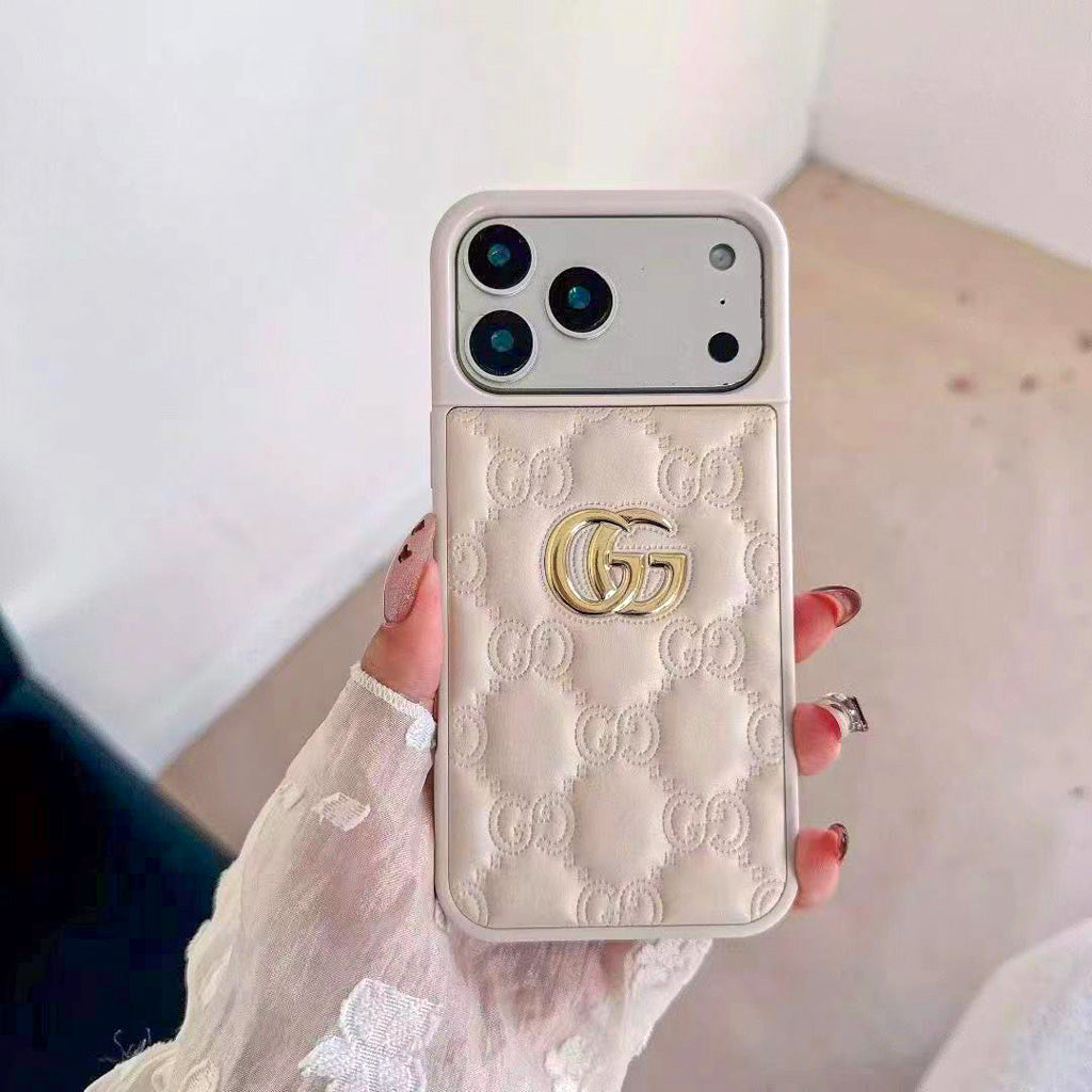 Stamped Gg Leather Iphone Case For 13-17 / Pro / Pro Max