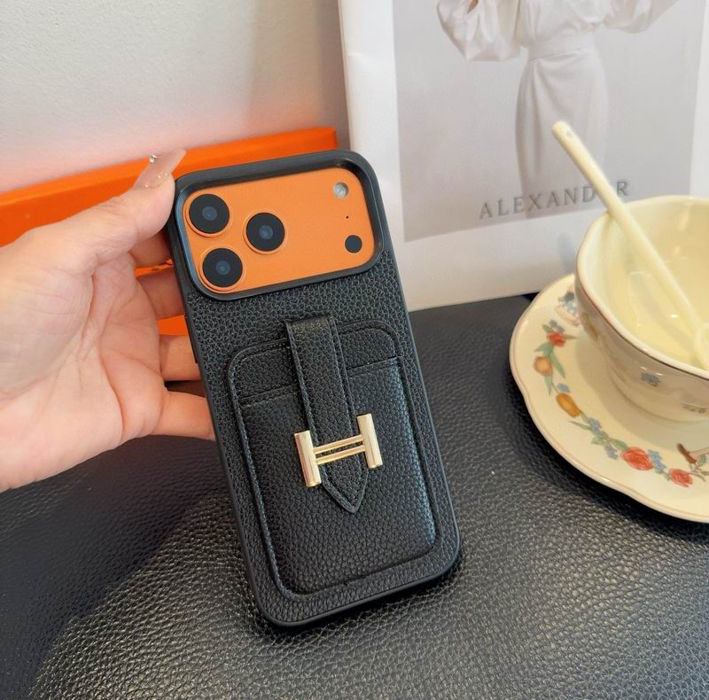 Hermes Leather Iphone Cover Card Slot For 12-17 Series