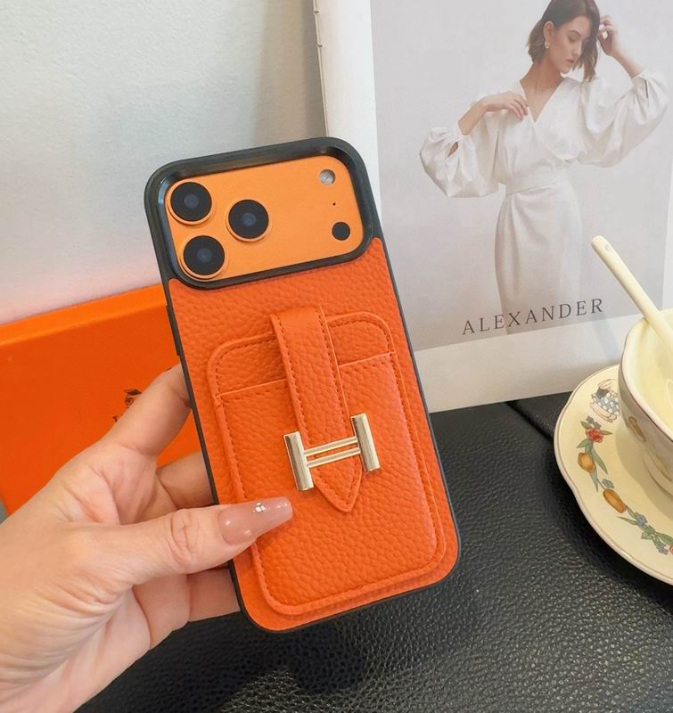 Hermes Leather Iphone Cover Card Slot For 12-17 Series